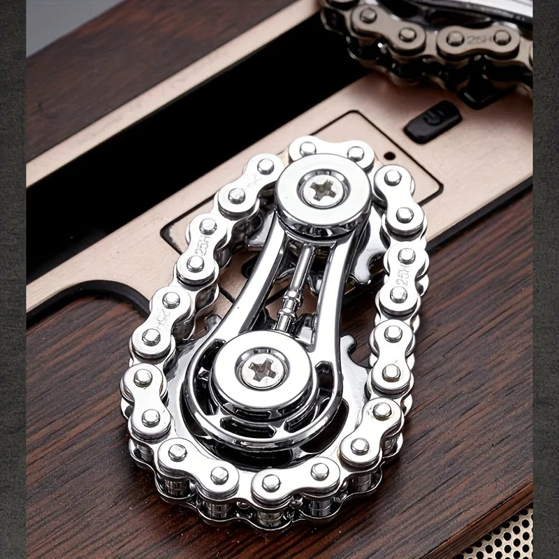 Metal Bike‑Chain Gyro Fidget – Sprocket Flywheel Spinner