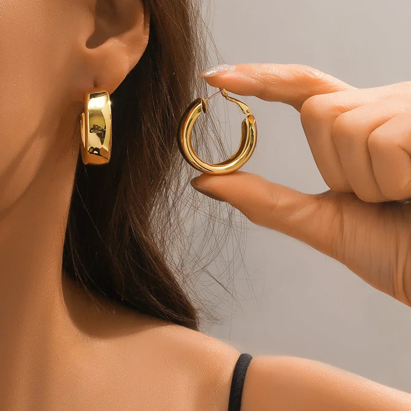 Gold Stainless Steel Hoop Earrings