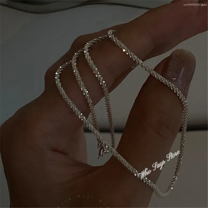 Sparkling Zircon Stainless Steel Necklace