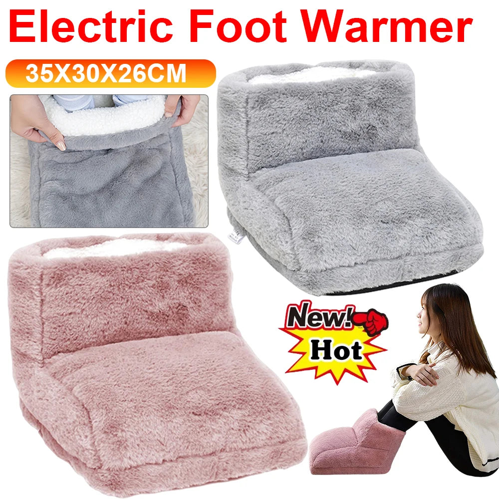 Electric Foot Warmer Feet Heating Slippers USB Charging Fleece Warm Foot Cover Wearable Shoes Heating Pad For Home Office Unisex