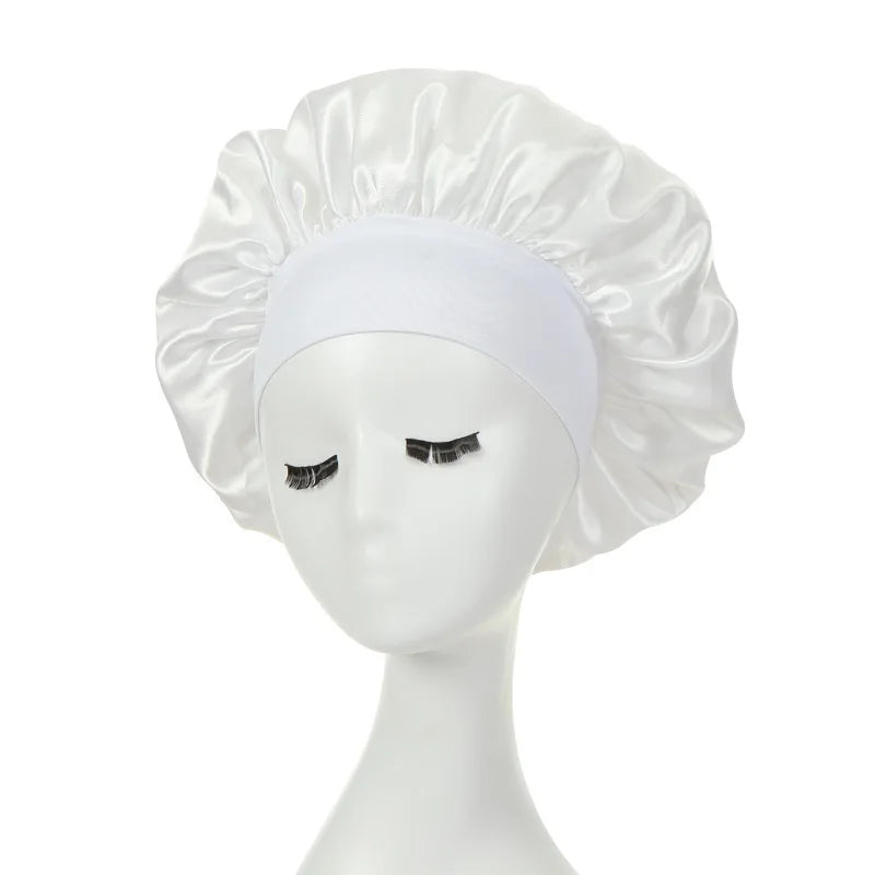 Women Night Sleep Hair Caps. Silky Bonnet Satin Double Layer Adjust Head Cover
