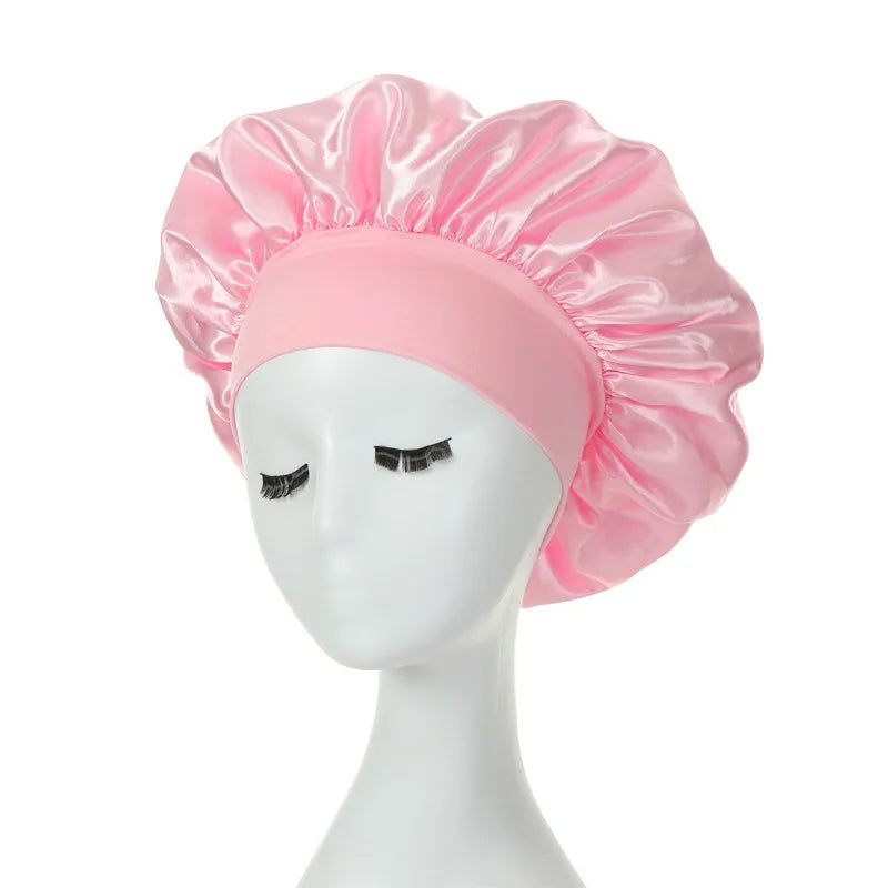 Women Night Sleep Hair Caps. Silky Bonnet Satin Double Layer Adjust Head Cover