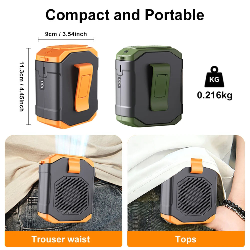 USB Rechargeable Waist &amp; Neck Clip Fan 1800 mAh Hands Free Cooling
