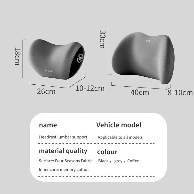 Memory Foam Car Neck &amp; Lumbar Support Pillow – 2‑in‑1 Comfort