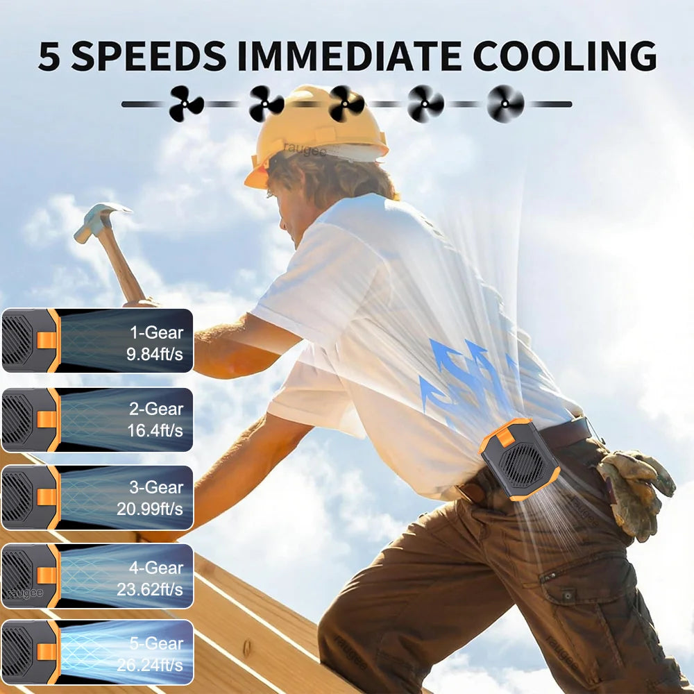 USB Rechargeable Waist &amp; Neck Clip Fan 1800 mAh Hands Free Cooling