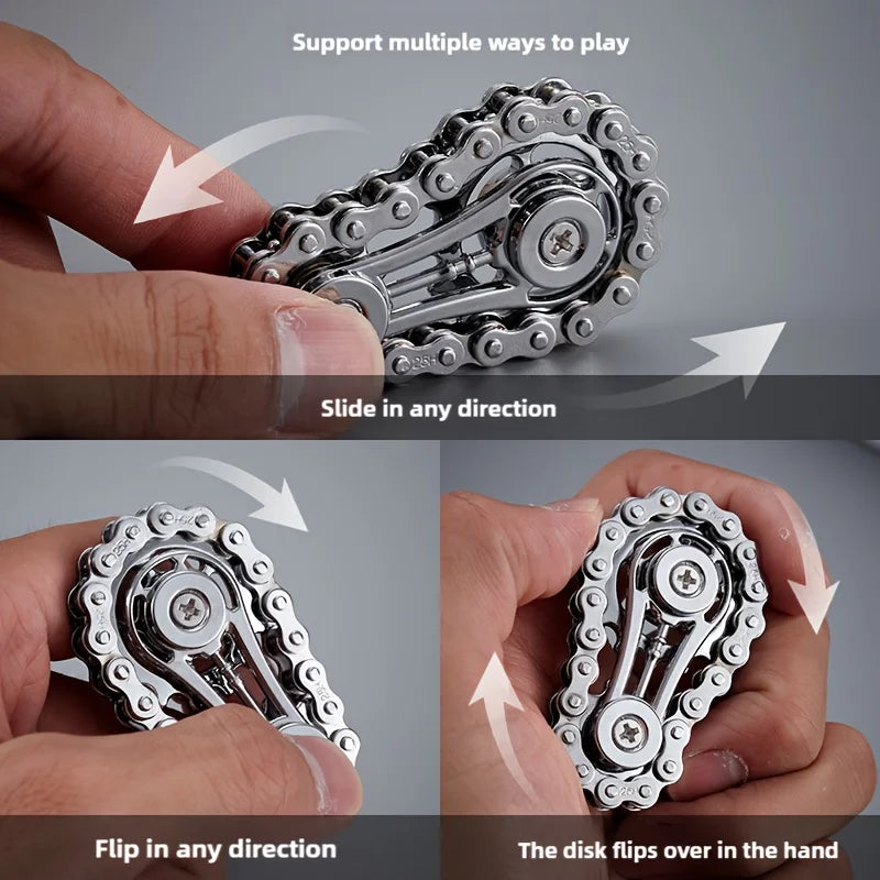 Metal Bike‑Chain Gyro Fidget – Sprocket Flywheel Spinner