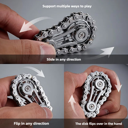 Metal Bike‑Chain Gyro Fidget – Sprocket Flywheel Spinner