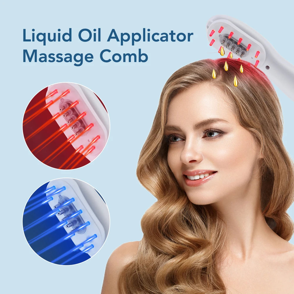 Electric Scalp Massage Comb Red Blue LED Light Vibration Massage Brush