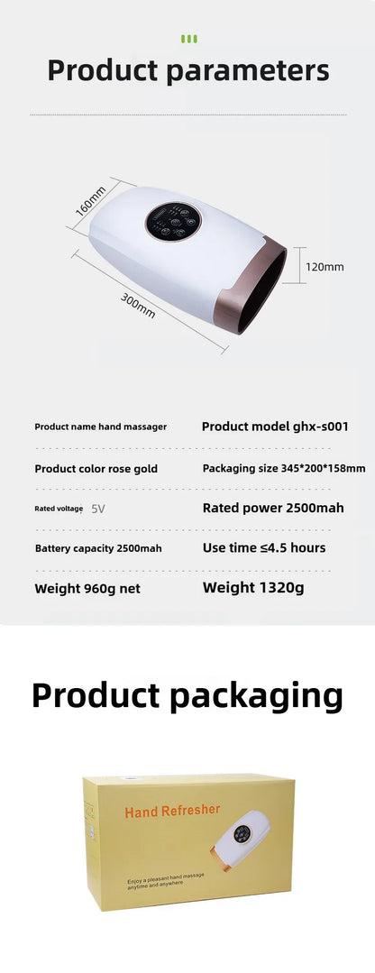 Portable Electric Hand Massager Relaxerly Kneading Wrist Finger Joint Palm With Heat Airbag Wrap Press To Relieve Hand Fatigue