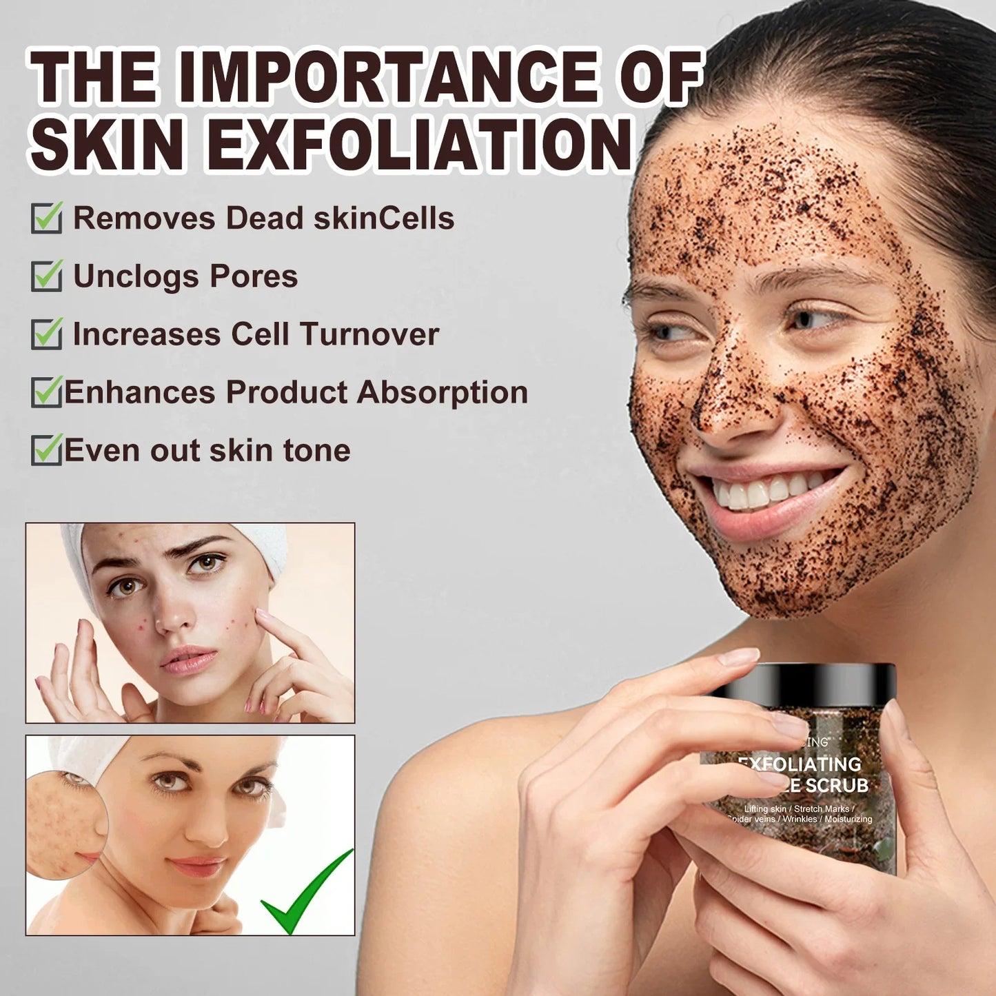 Coffee Scrub for Face Body Exfoliating Brightening Cleaning Dark Spots