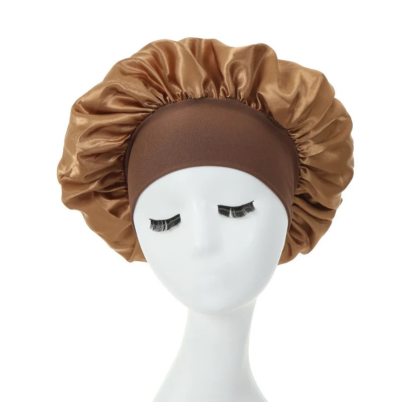 Women Night Sleep Hair Caps. Silky Bonnet Satin Double Layer Adjust Head Cover