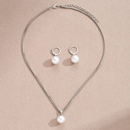 Fashion Pearl Jewelry Set For Women Dangle Earrings Pendant Necklace Simple Dainty Daily Wear Outfit  Party Accessories