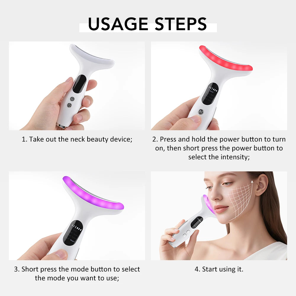 7 Modes Facial Lifting Massager LED Neck Beauty Device Double Chin Remover Heat Therapy Face Skin Rejuvenation