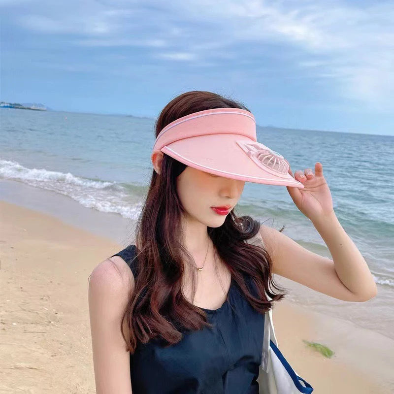 Cooling Fan Sun Hat – Breathable Mesh Wide‑Brim Visor