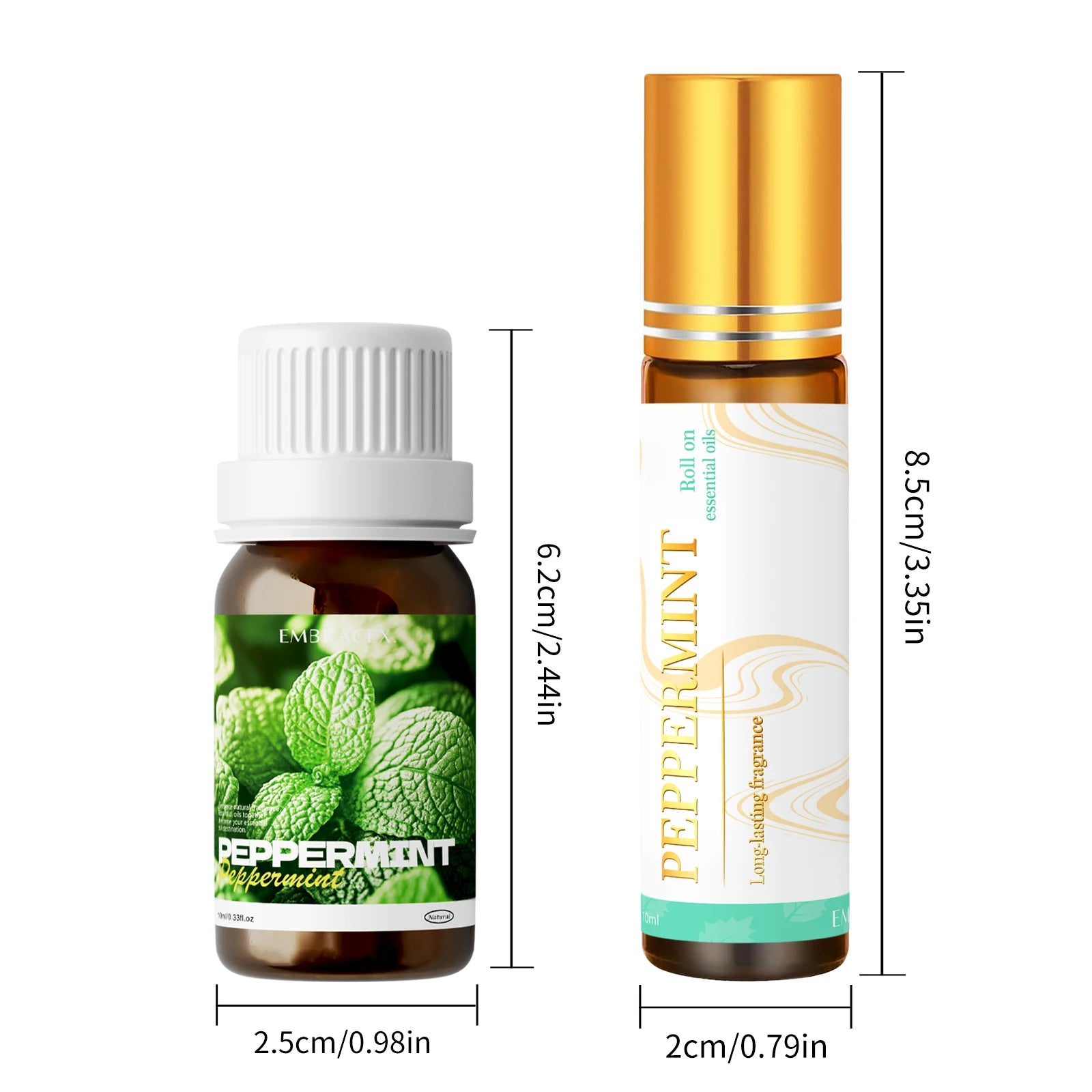2PC/1PC 10ml Peppermint Essential Oil Roller