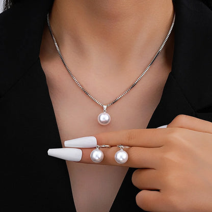 Fashion Pearl Jewelry Set For Women Dangle Earrings Pendant Necklace Simple Dainty Daily Wear Outfit  Party Accessories