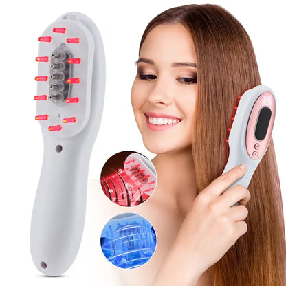 Electric Scalp Massage Comb Red Blue LED Light Vibration Massage Brush
