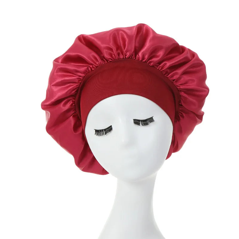 Women Night Sleep Hair Caps. Silky Bonnet Satin Double Layer Adjust Head Cover