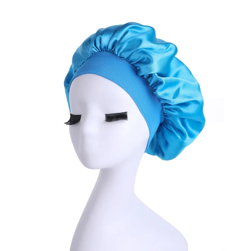 Women Night Sleep Hair Caps. Silky Bonnet Satin Double Layer Adjust Head Cover