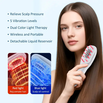 Electric Scalp Massage Comb Red Blue LED Light Vibration Massage Brush