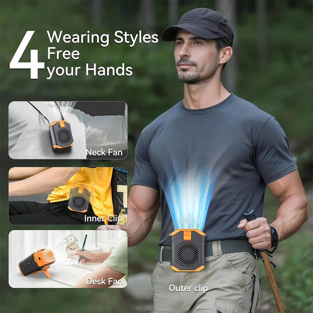 USB Rechargeable Waist &amp; Neck Clip Fan 1800 mAh Hands Free Cooling