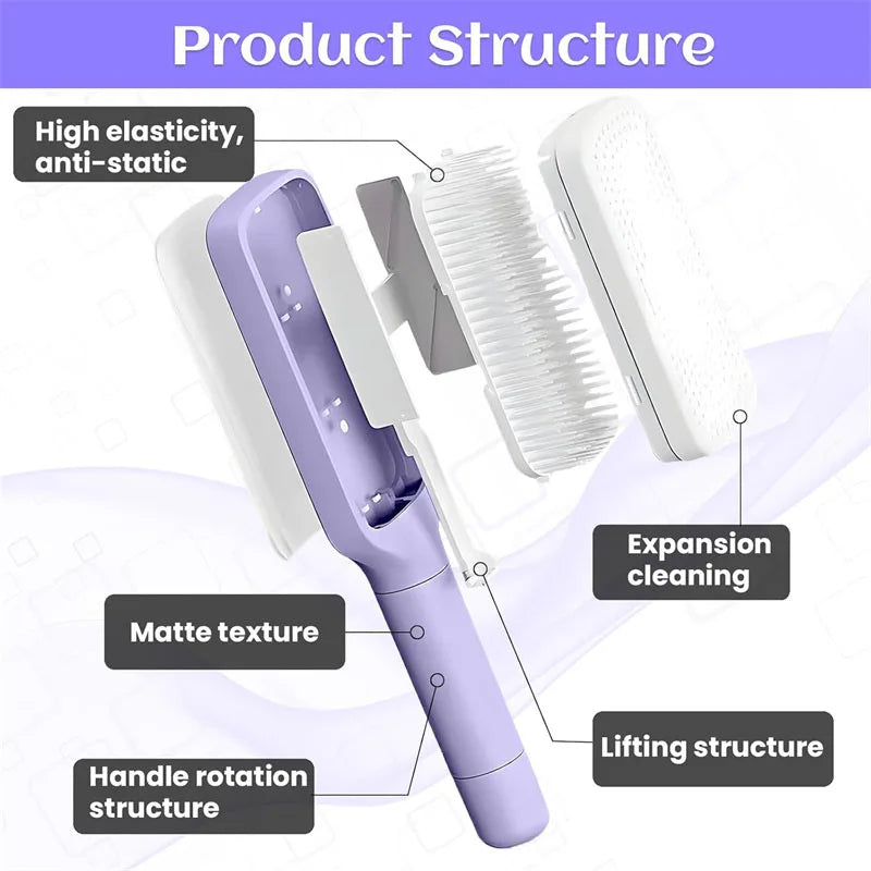 Self-Cleaning Hairbrush Retractable Bristle Hair Brush Anti-Static Sclap Massage Comb One-key Hair Loss Airbag Hair Removal Comb