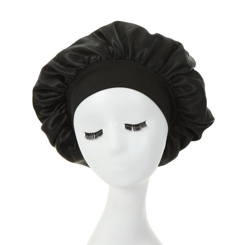 Women Night Sleep Hair Caps. Silky Bonnet Satin Double Layer Adjust Head Cover