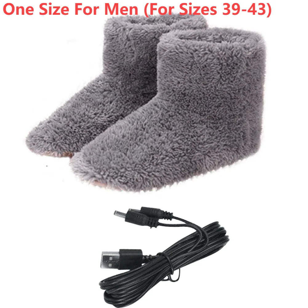 Electric Foot Warmer Feet Heating Slippers USB Charging Fleece Warm Foot Cover Wearable Shoes Heating Pad For Home Office Unisex
