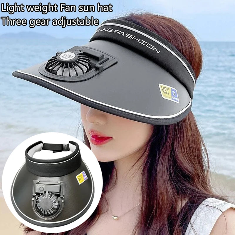 Cooling Fan Sun Hat – Breathable Mesh Wide‑Brim Visor