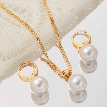 Fashion Pearl Jewelry Set For Women Dangle Earrings Pendant Necklace Simple Dainty Daily Wear Outfit  Party Accessories