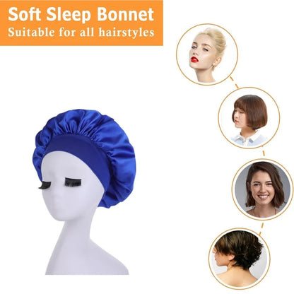 Women Night Sleep Hair Caps. Silky Bonnet Satin Double Layer Adjust Head Cover