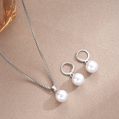 Fashion Pearl Jewelry Set For Women Dangle Earrings Pendant Necklace Simple Dainty Daily Wear Outfit  Party Accessories