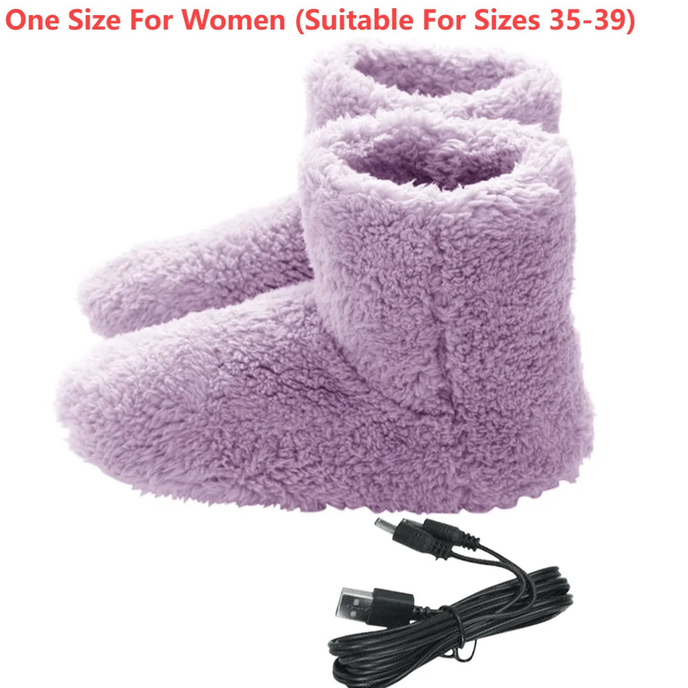 Electric Foot Warmer Feet Heating Slippers USB Charging Fleece Warm Foot Cover Wearable Shoes Heating Pad For Home Office Unisex
