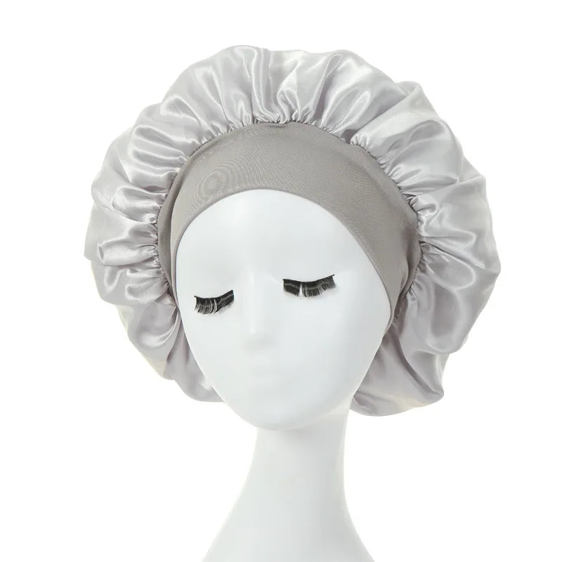 Women Night Sleep Hair Caps. Silky Bonnet Satin Double Layer Adjust Head Cover